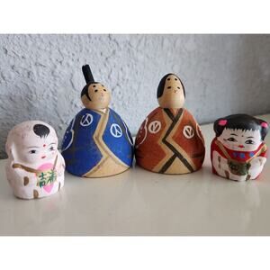 Momoyama Modern Kokeshi Dolls & Netsuke Clay Figurines Set Japan